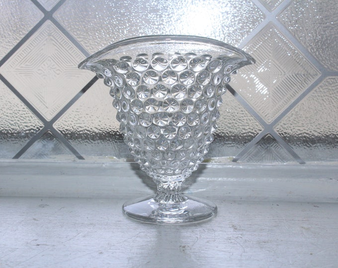 Duncan & Miller Hobnail Glass Fan Vase Vintage 1950s