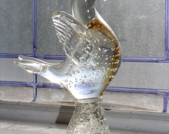 置物 Murano, antique Vecchia Murano VR Mark Amber Art Glass Vase 24K Gold Trim