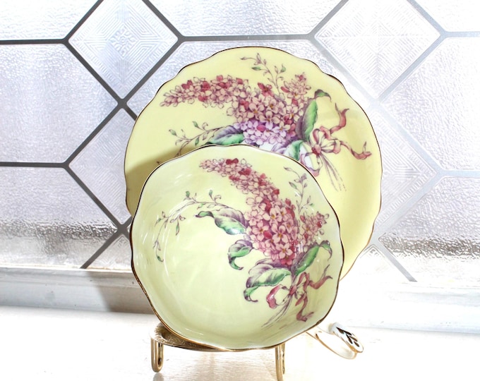 Paragon Tea Cup and Saucer Lilacs on Yellow