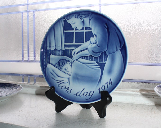 Mothers Day 1974 Georg Jensen Plate Vintage Blue and White