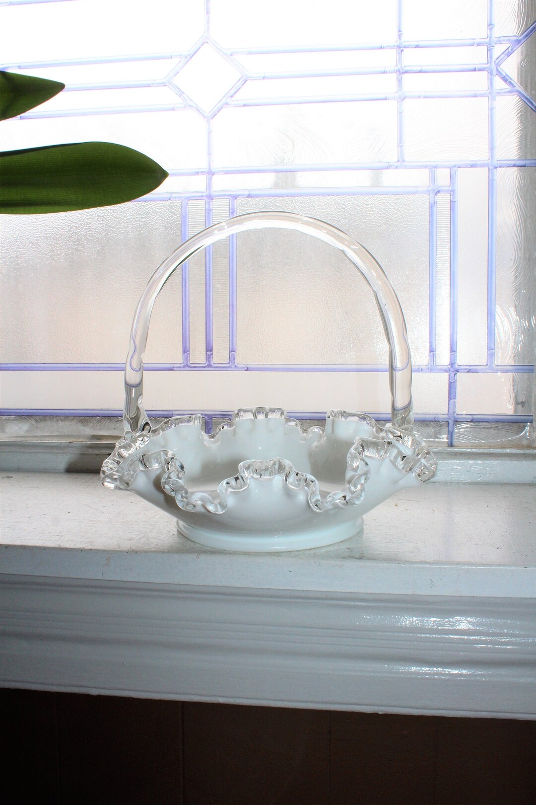 Vintage Fenton Glass Silver Crest Basket Art Glass Etsy