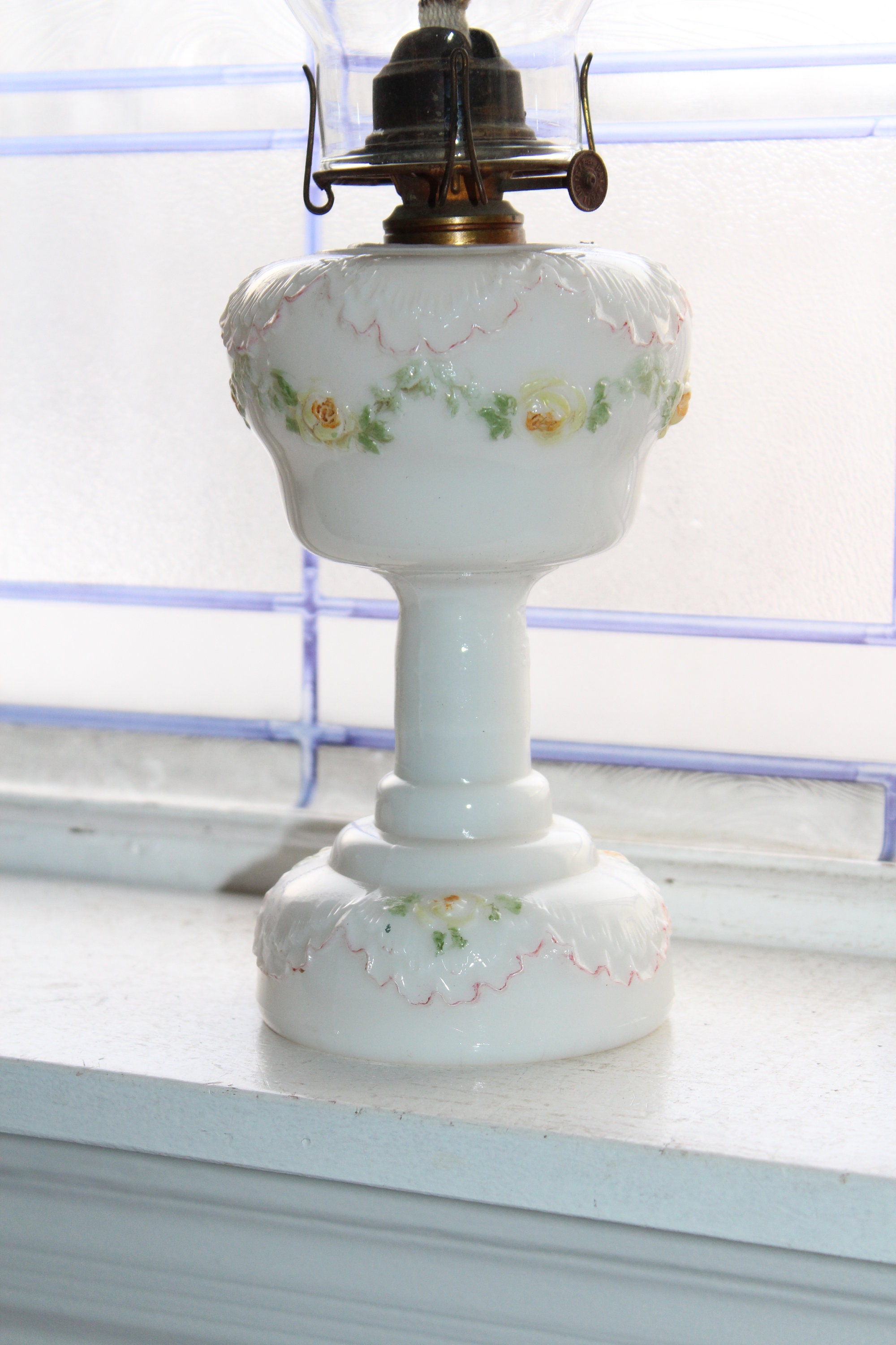 Antique 1800s Victorian Oil Lamp 1800s Milk Glass Dithridge & Co.