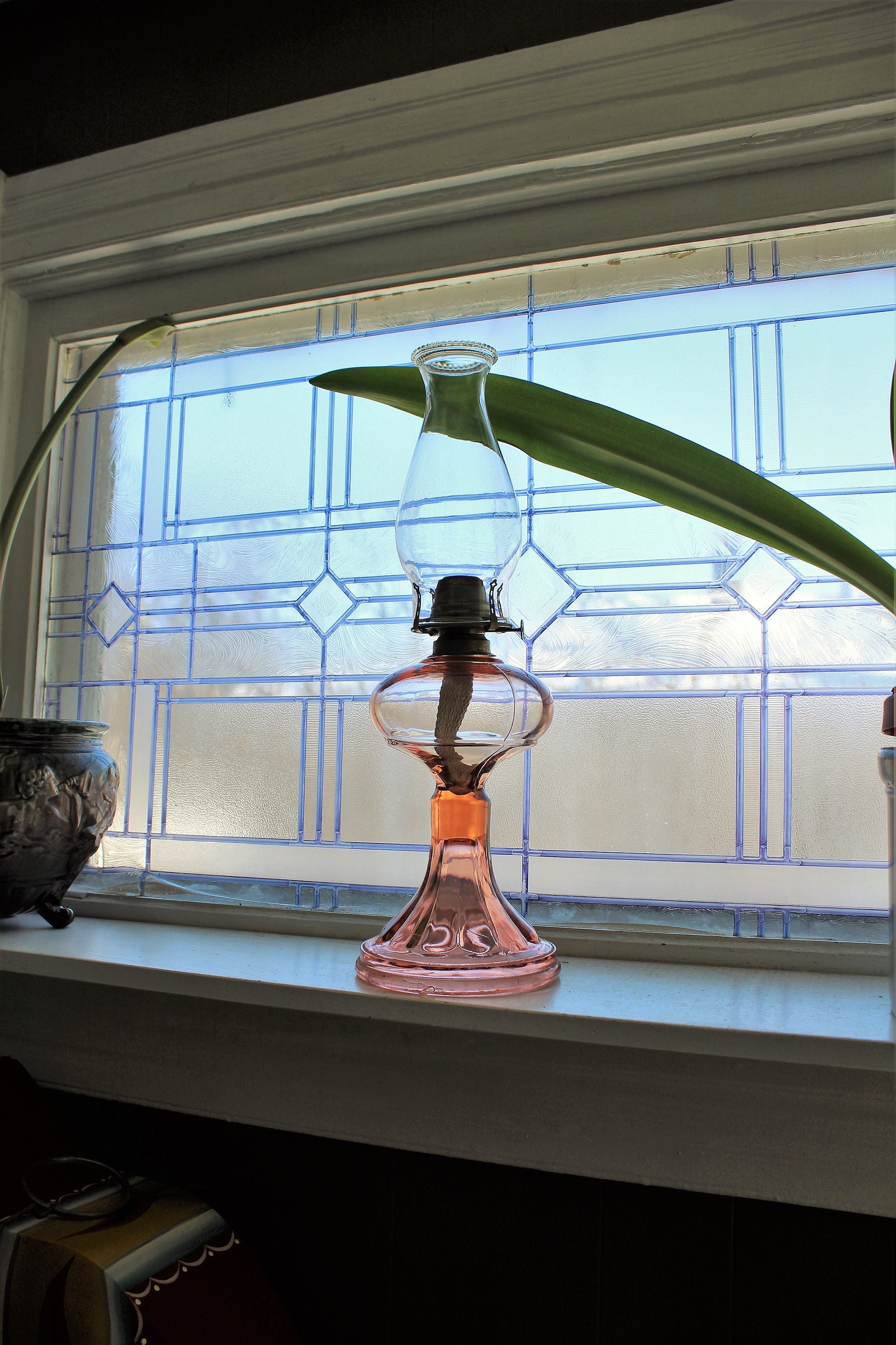 Vintage Pink Depression Glass Oil Lamp