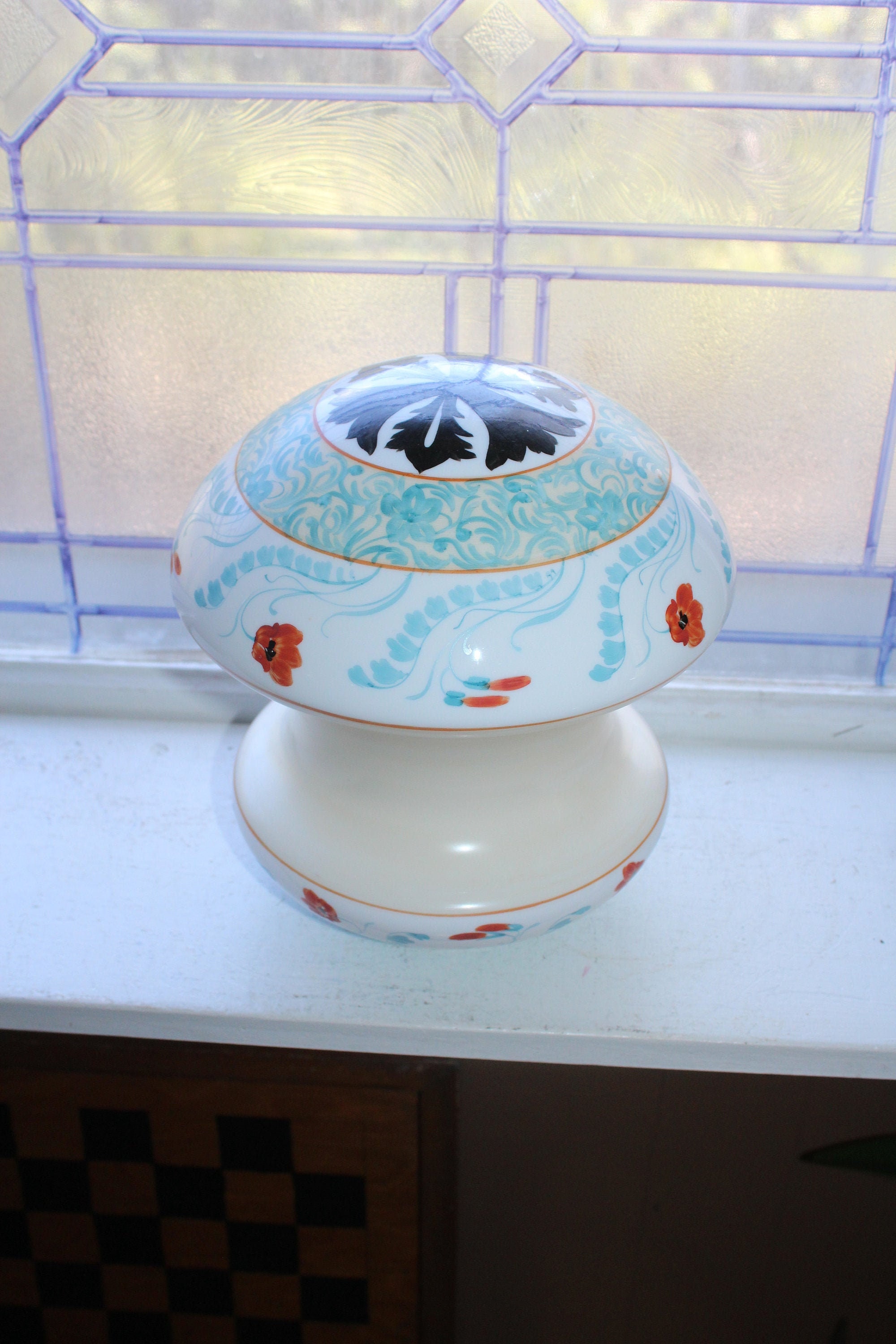 Large Vintage Painted Light Fixture Globe Shade 1930s