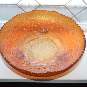 Fenton Two Flowers Carnival Glass Footed Bowl Marigold Vintage 1910s