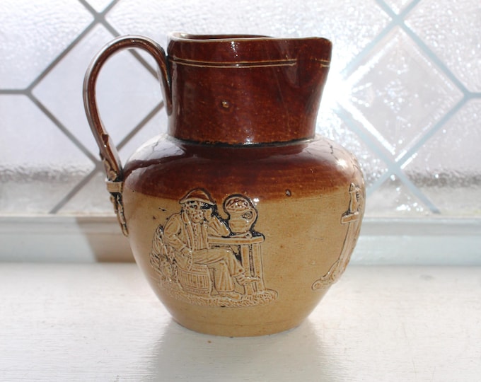 Antique Doulton Lambeth Stoneware Pitcher with Tavern Scenes