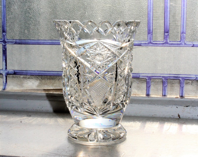 Vintage Cut Crystal Hobstar Vase