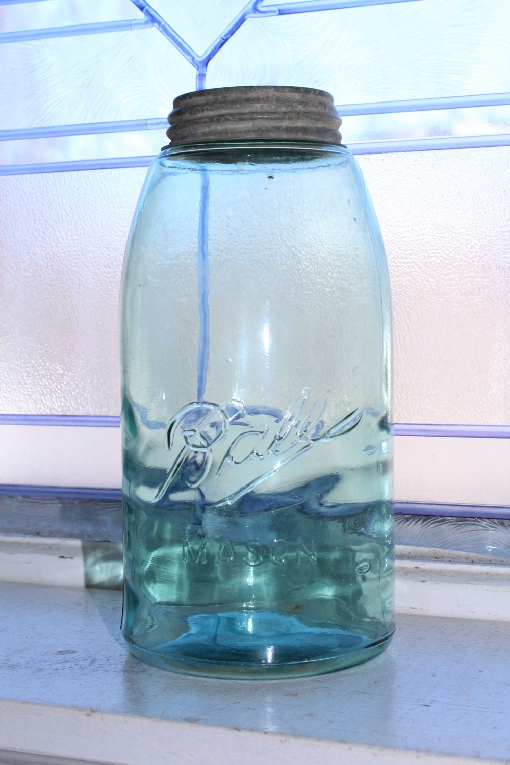 Antique Blue Ball Mason Jar Half Gallon 1896 to 1910 Three L Logo