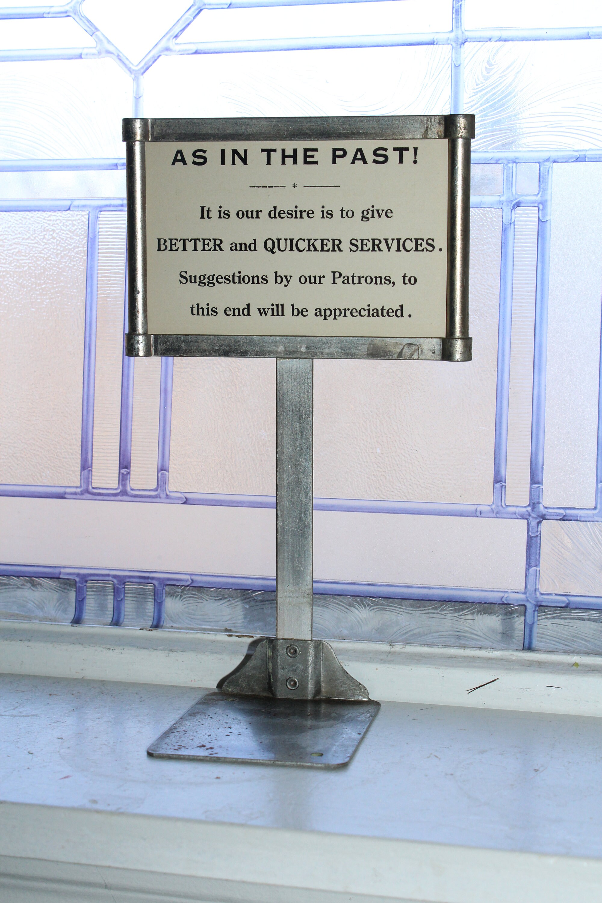 Antique General Store Sign Display Stand Patrons Suggestions Appreciated