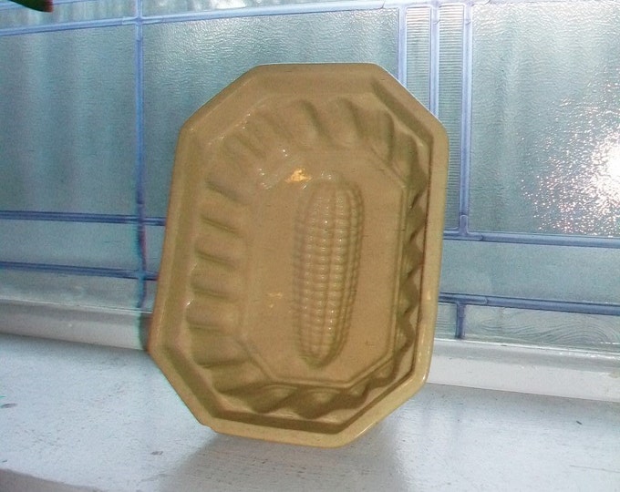 Antique Yellowware Pudding Mold Corn Decoration Circa 1800s Stoneware