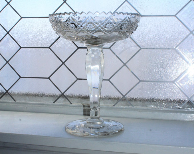 Vintage Elegant Cut Crystal Tazza Compote with Cut Flowers