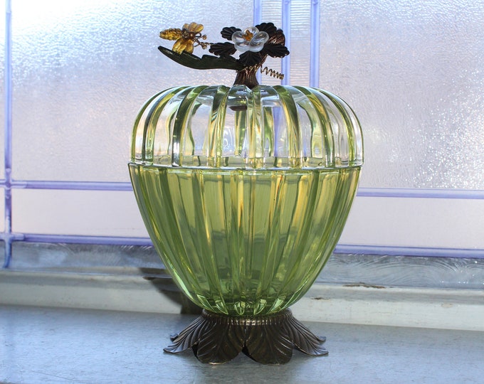 Large Monica Willard Covered Jar Hand Painted Crystal and Bronze