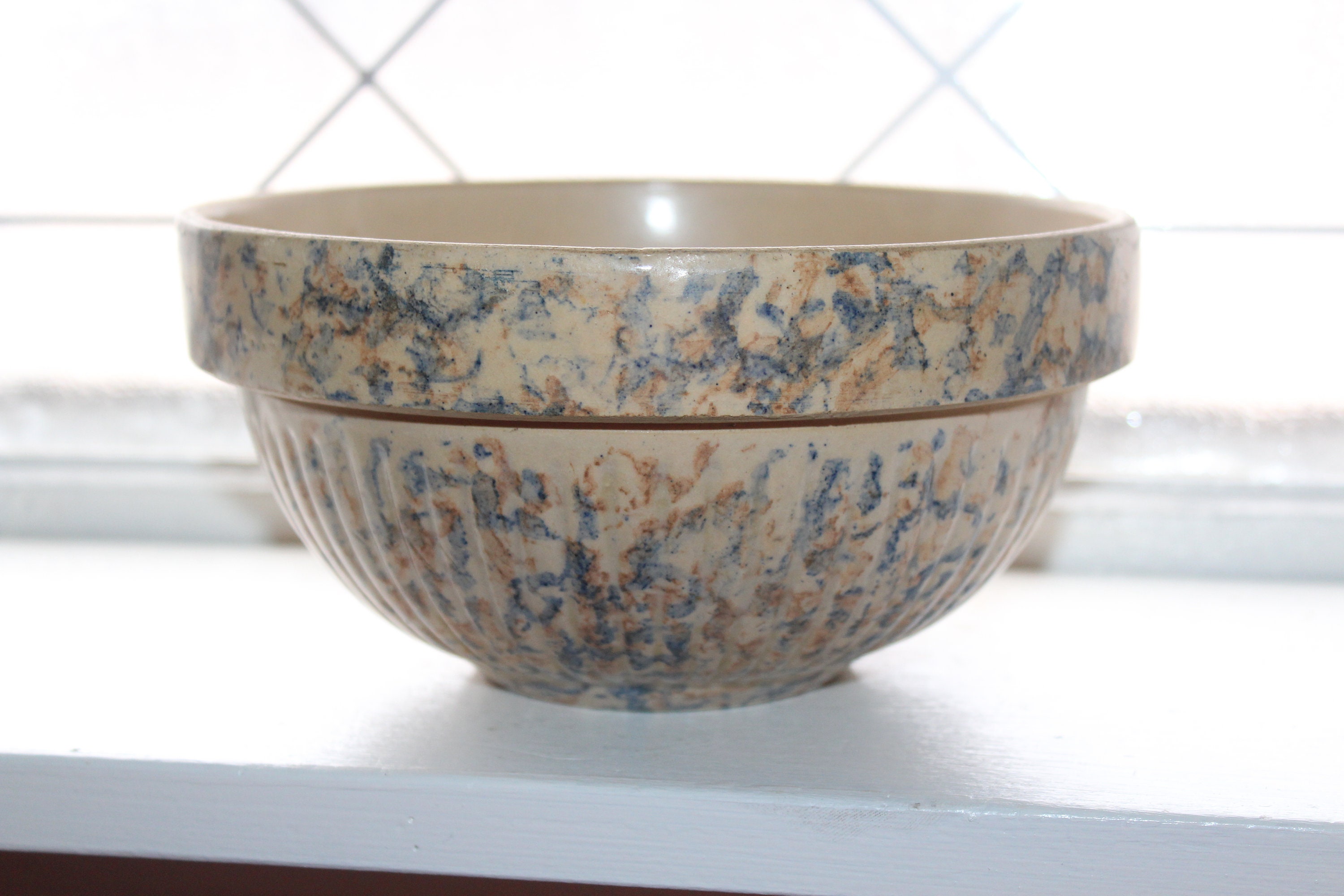 19th C Sponge Ware Giant Mixing Bowl For Sale at 1stDibs