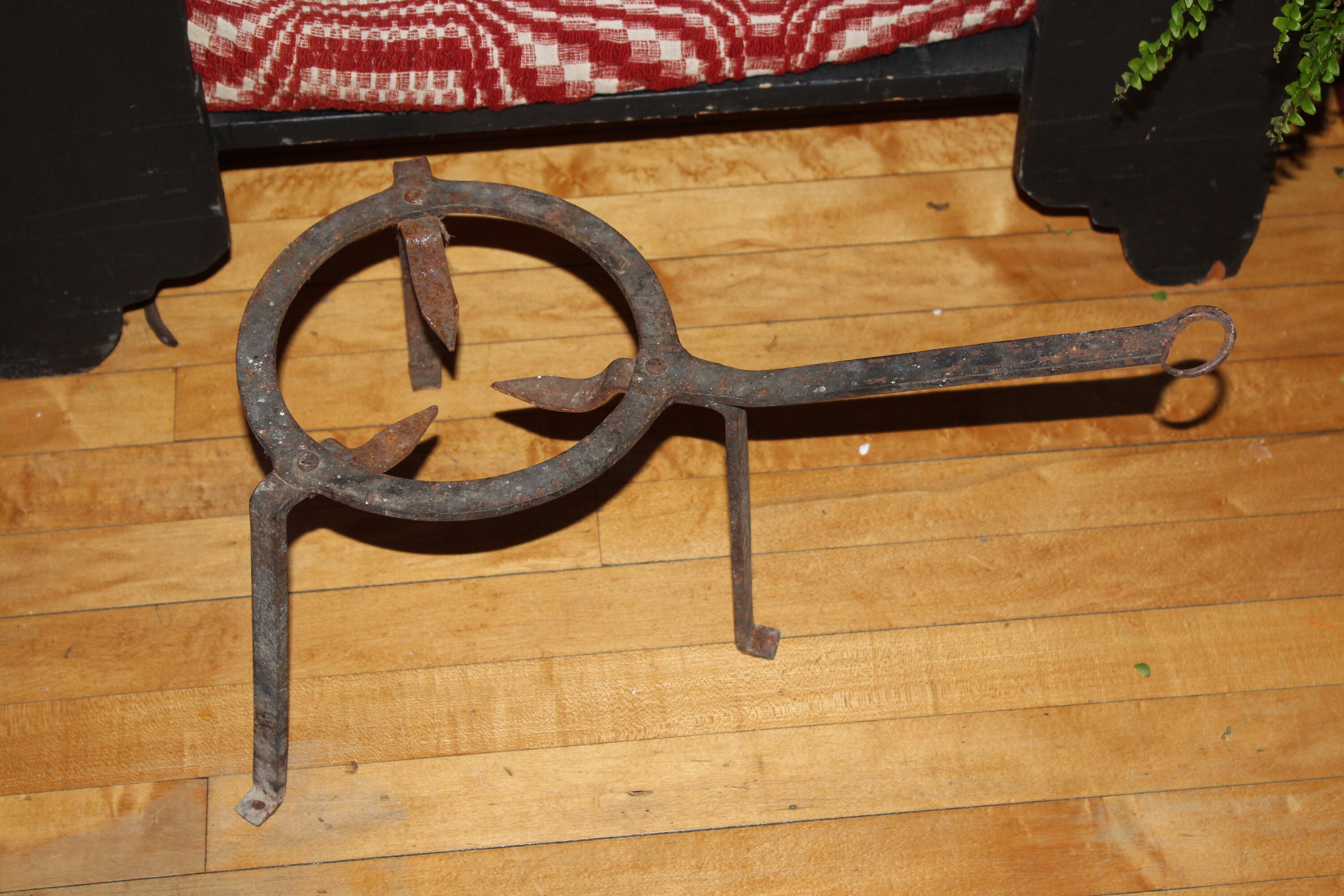 Primitive Antique Iron Hearth Stand Fireplace Pot Rack Rustic Decor