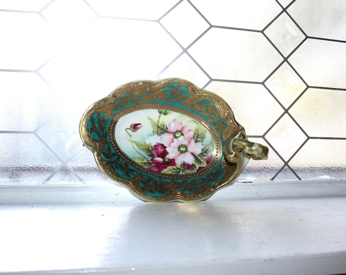 Antique Hand Painted Nippon Nappy Handled Dish
