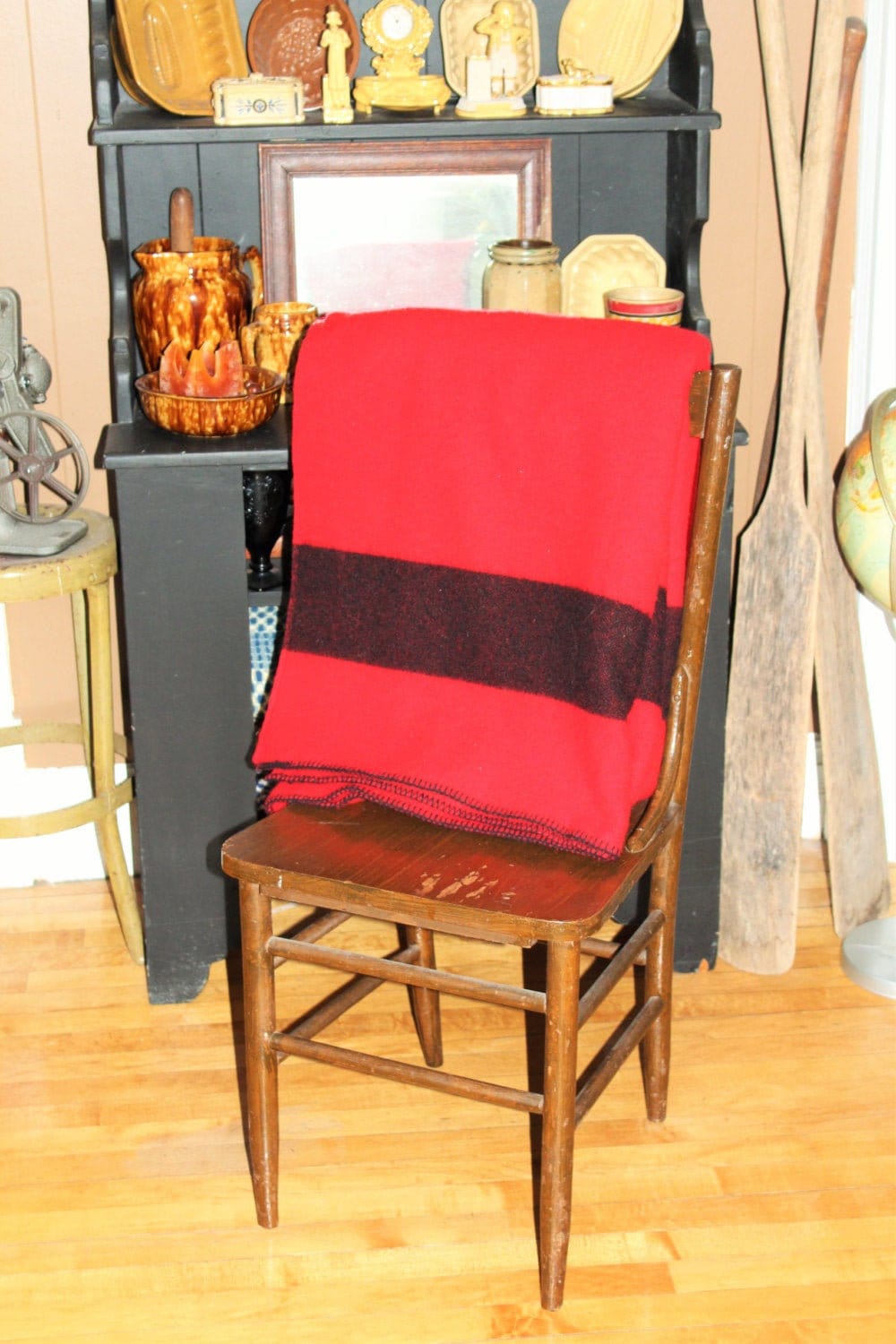 Vintage Wool Camp Blanket Red and Black Faribo 89 x 72