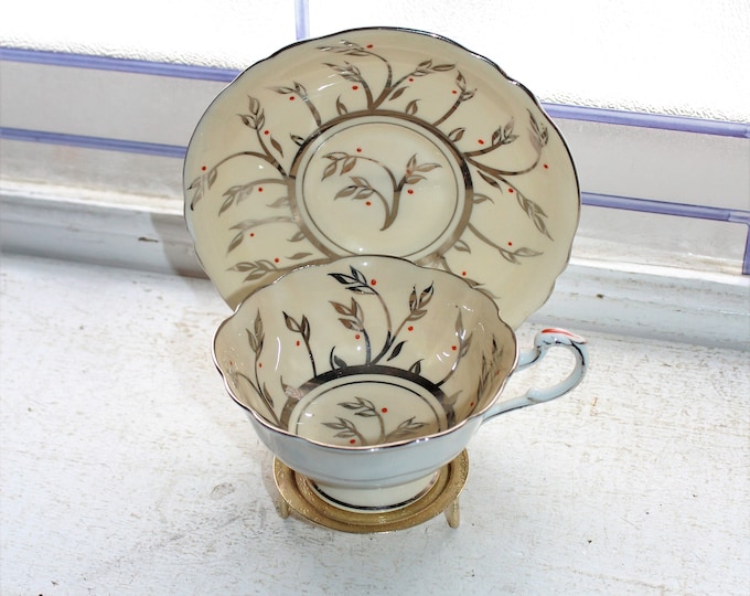 Paragon Tea Cup and Saucer Tan and Silver Vintage Bone China