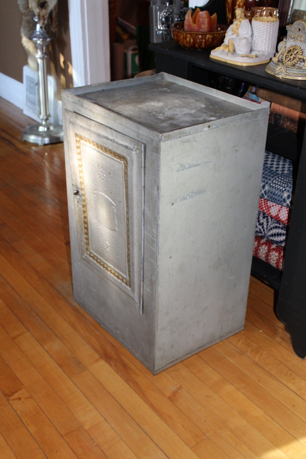 Antique Tin Pie Safe Bread Box 27.5 Inches Circa 1910s