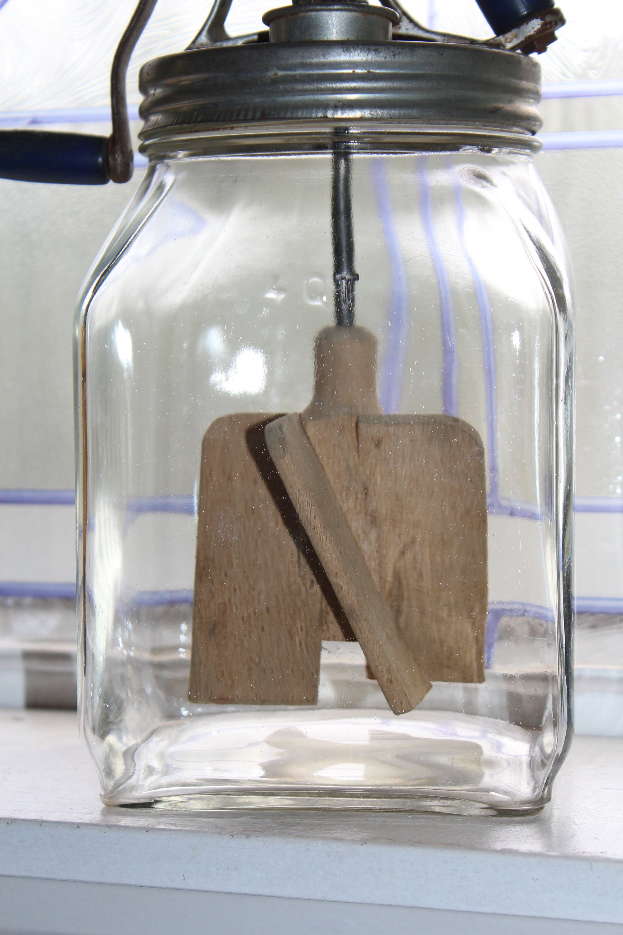 Antique Glass Butter Churn 4 Quart Rustic Farmhouse Decor