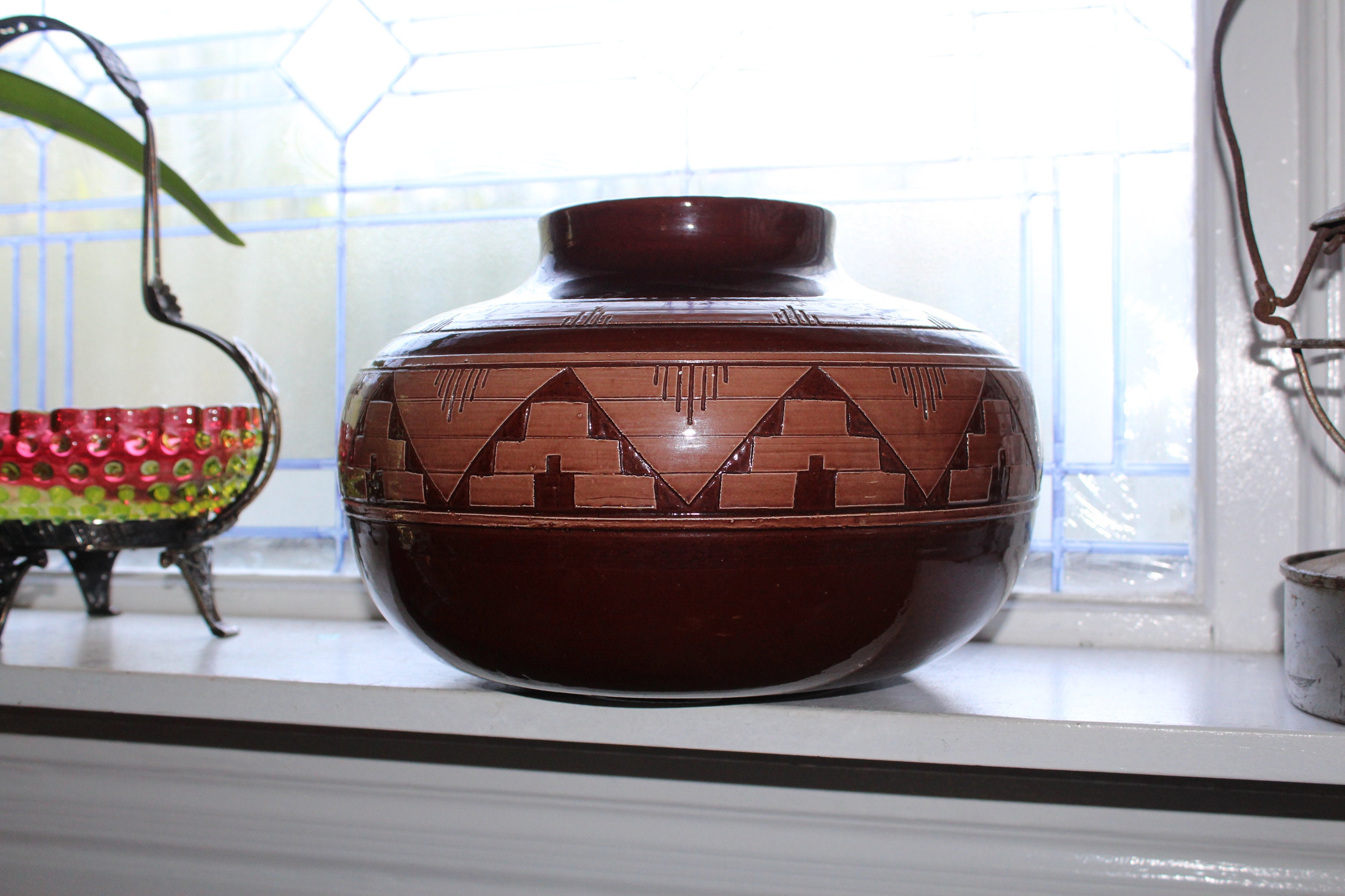 Very Large Vintage Sioux Pottery Vase Signed W W 11 1/2 Wide