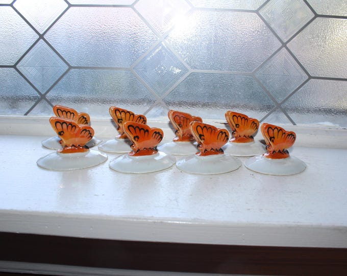 8 Antique Czech Porcelain Butterfly Menu or Place Card Holders