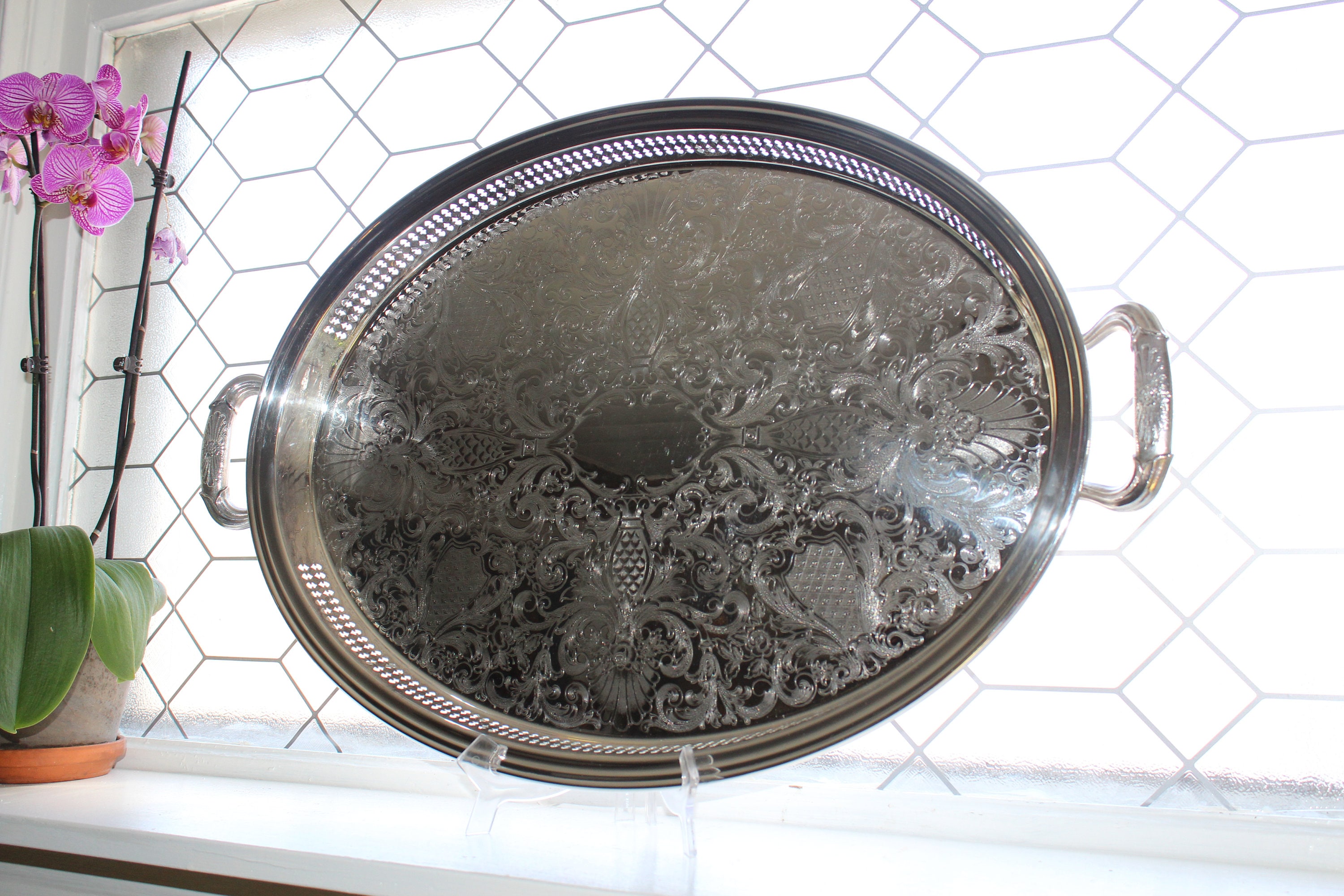 Large Vintage Silverplate Butler Serving Tray Gorham Heritage YH360