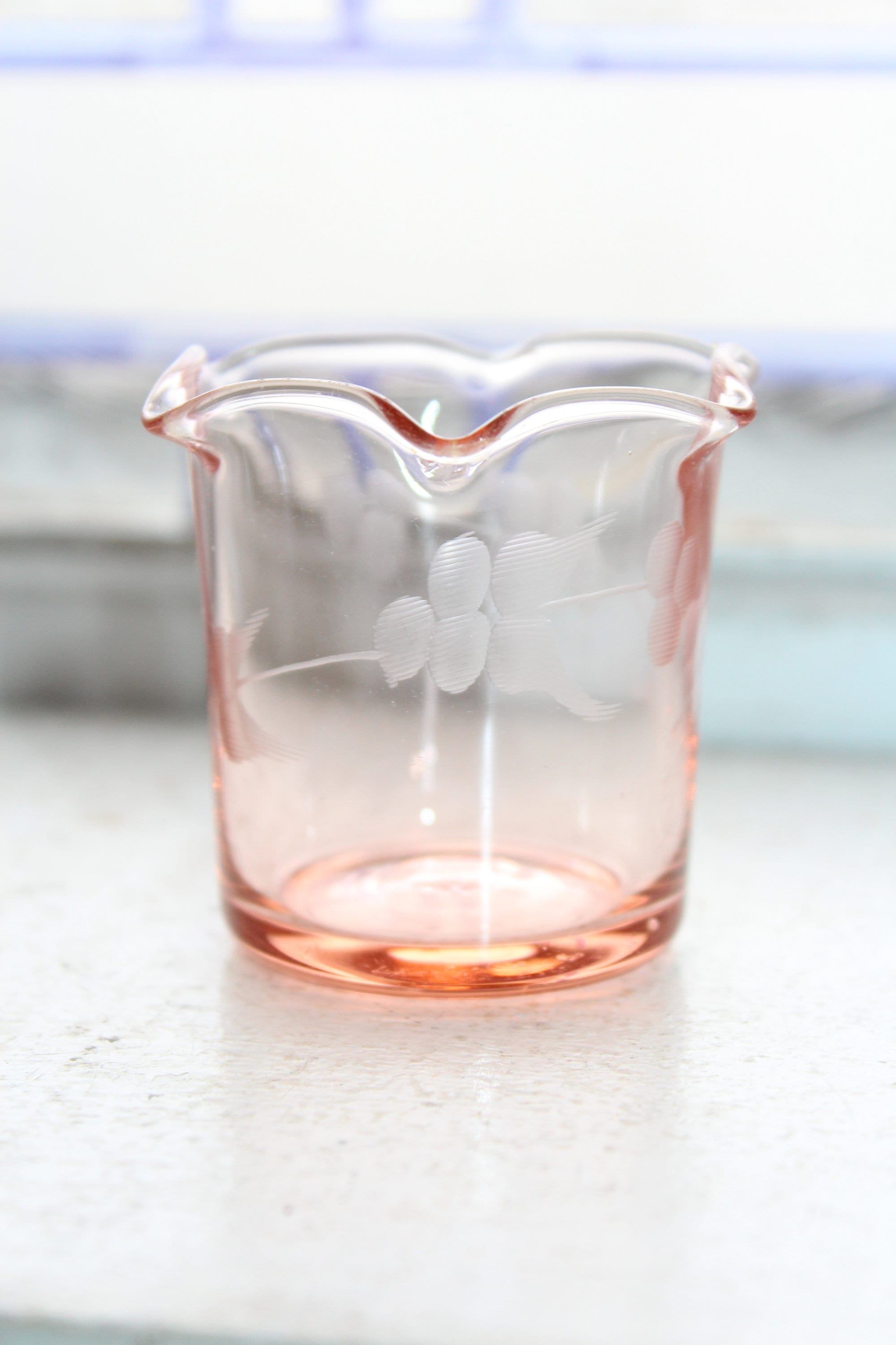 Vintage Etched Pink Depression Glass Toothpick Holder