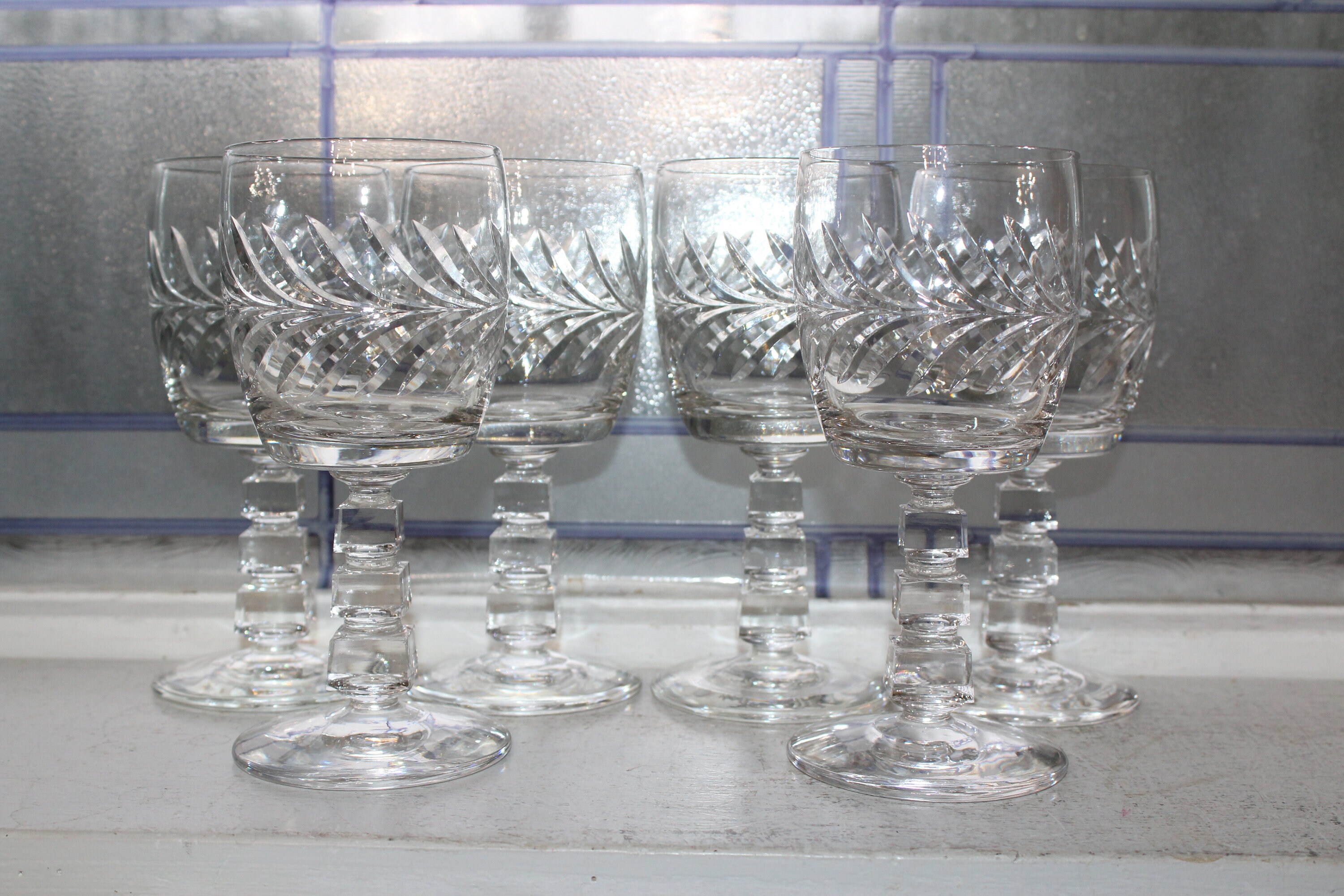 Reya Rosette. Bella Stem Ice Crackle Goblets (Set of 6)