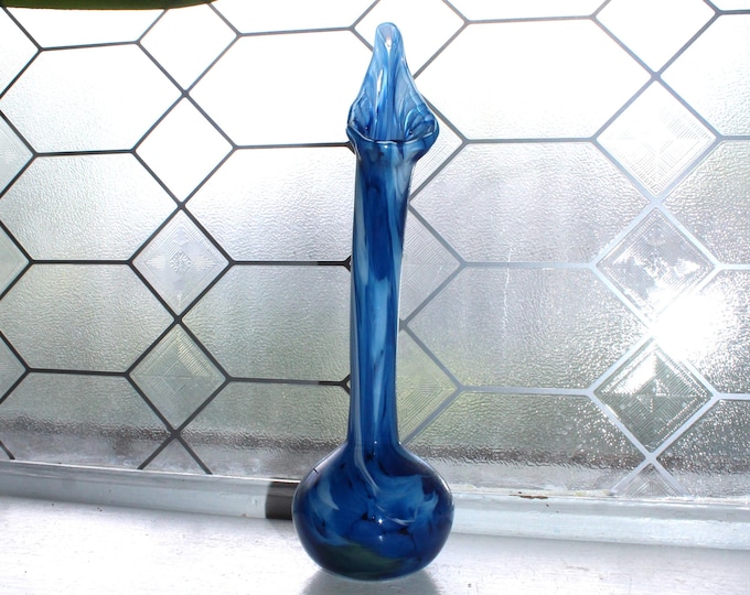 Vintage Blue Studio Art Glass Jack in the Pulpit Vase Stretch Glass