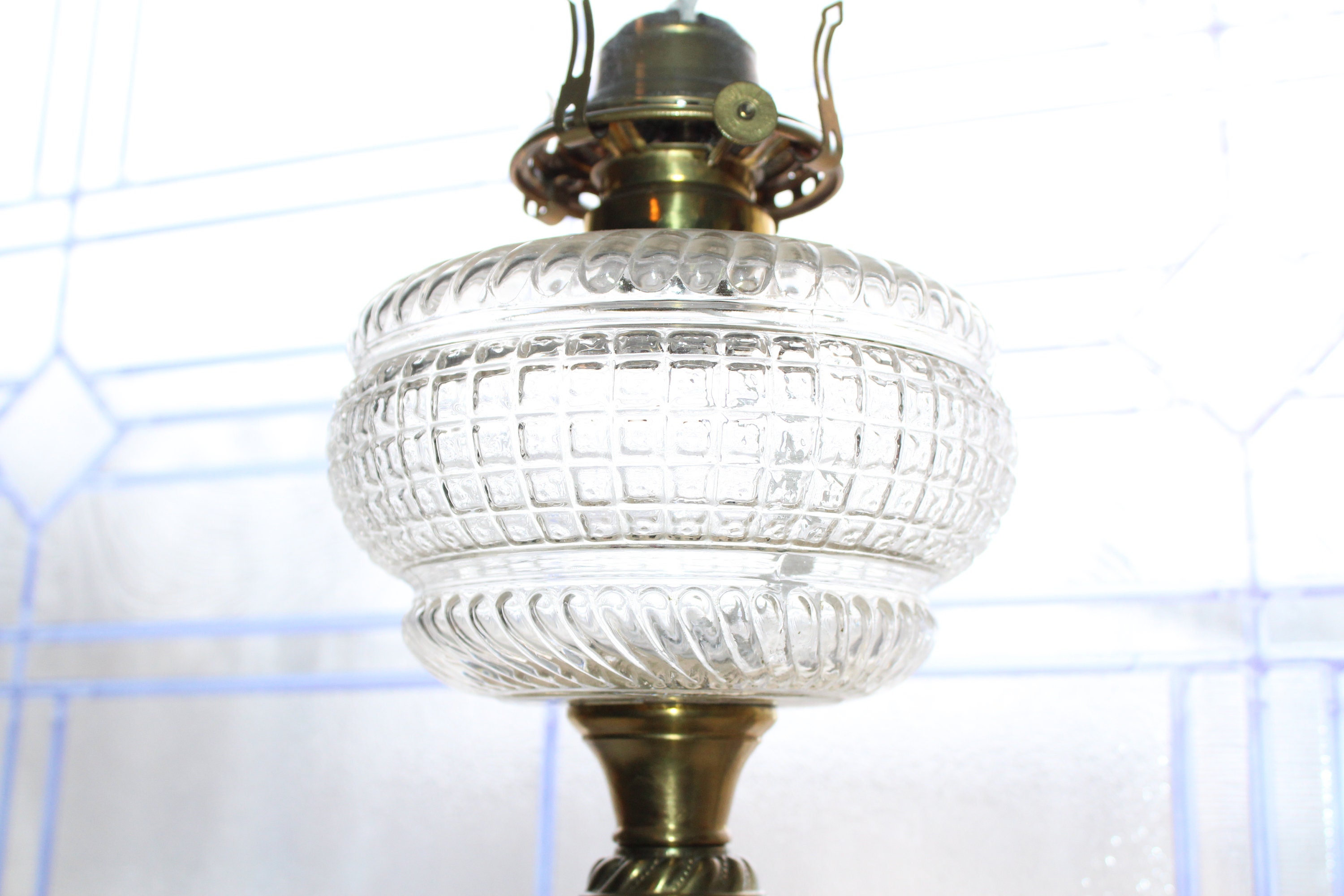 Antique 1800s Victorian Oil Lamp 1800s Glass & Cast Iron Restored