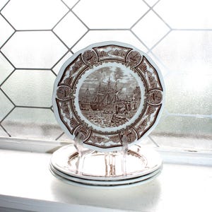 4 Vintage Meakin Americana Dessert Pie Plates Brown Transferware Ironstone
