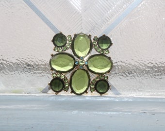 Vintage Monet Square Brooch Gorgeous Green Stones
