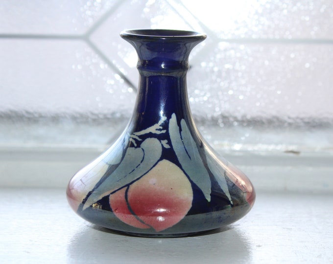 Vintage Shelley Cobalt Blue Lustre Vase with Peaches