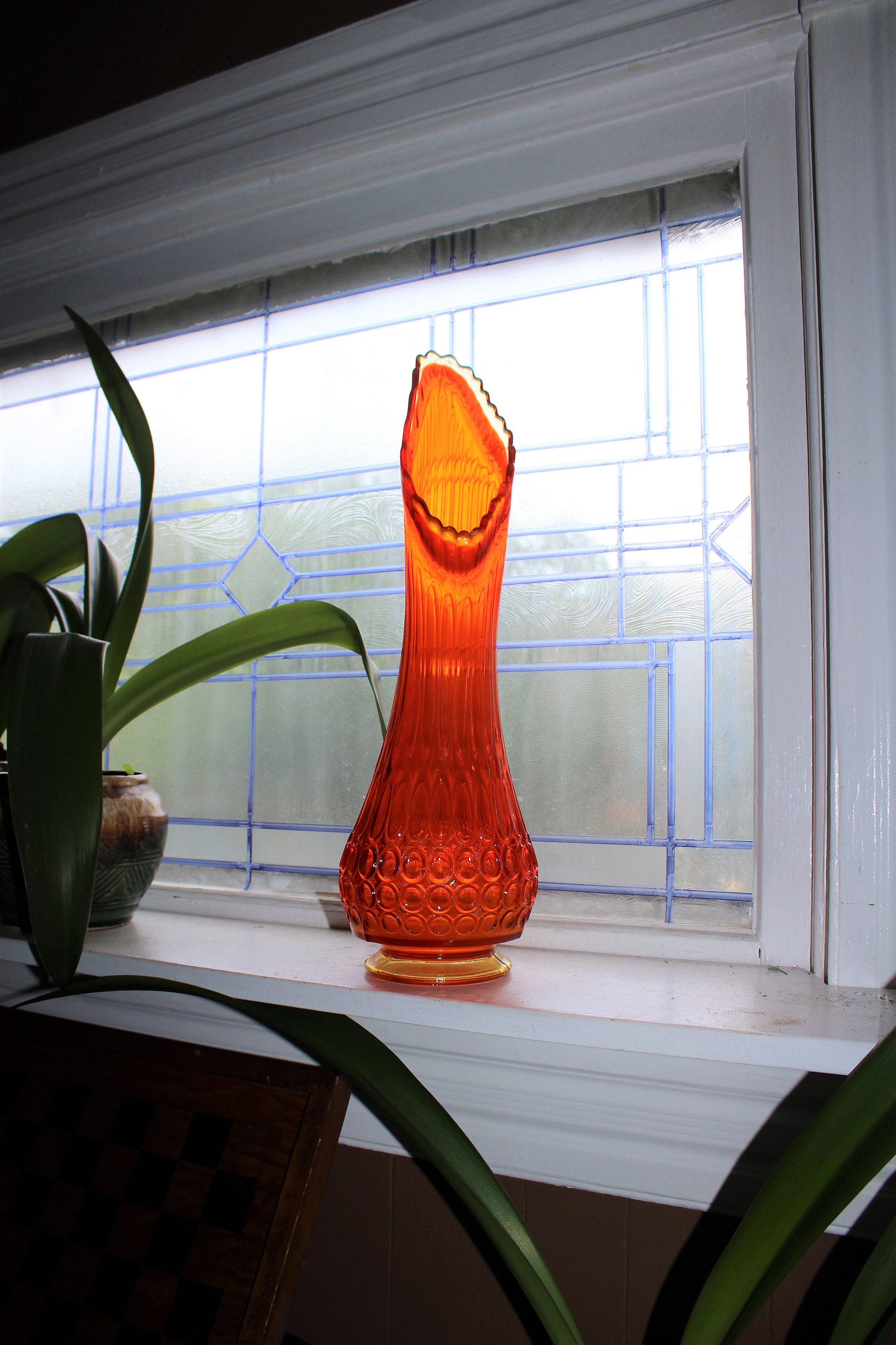 Large Orange Glass Vase 18 Vintage Mid Century Modern Swung Glass