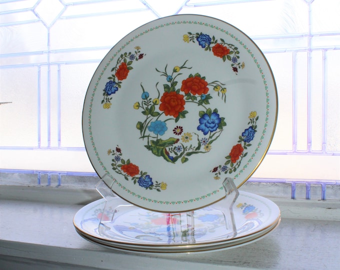 3 Vintage Aynsley Famille Rose Luncheon Plates