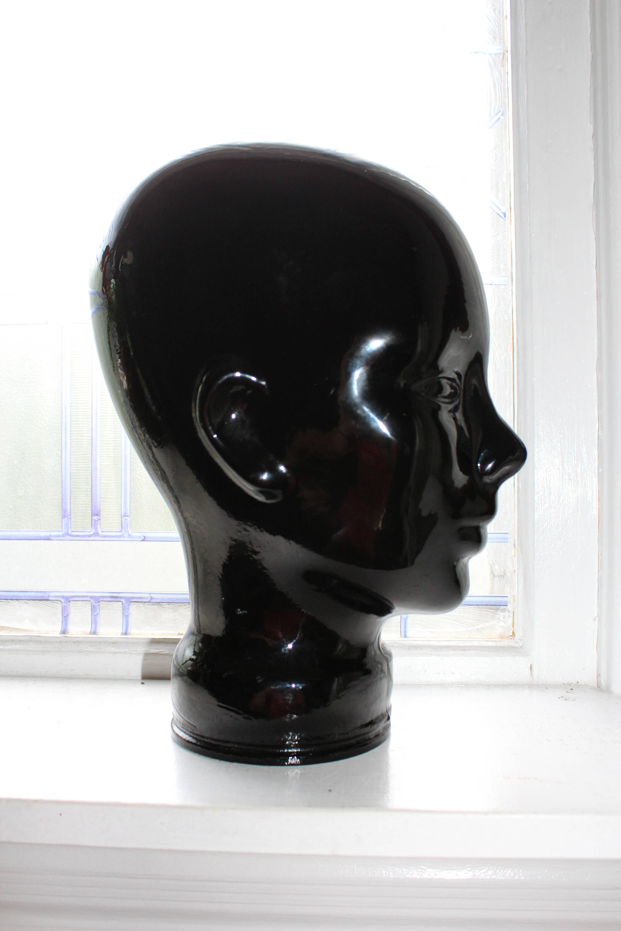 Black Glass Head Bust Model Mannequin Vintage 1970s