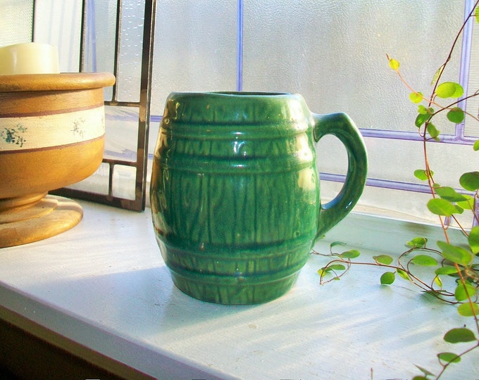 Green Stoneware Mug Vintage McCoy Green Barrel Mug