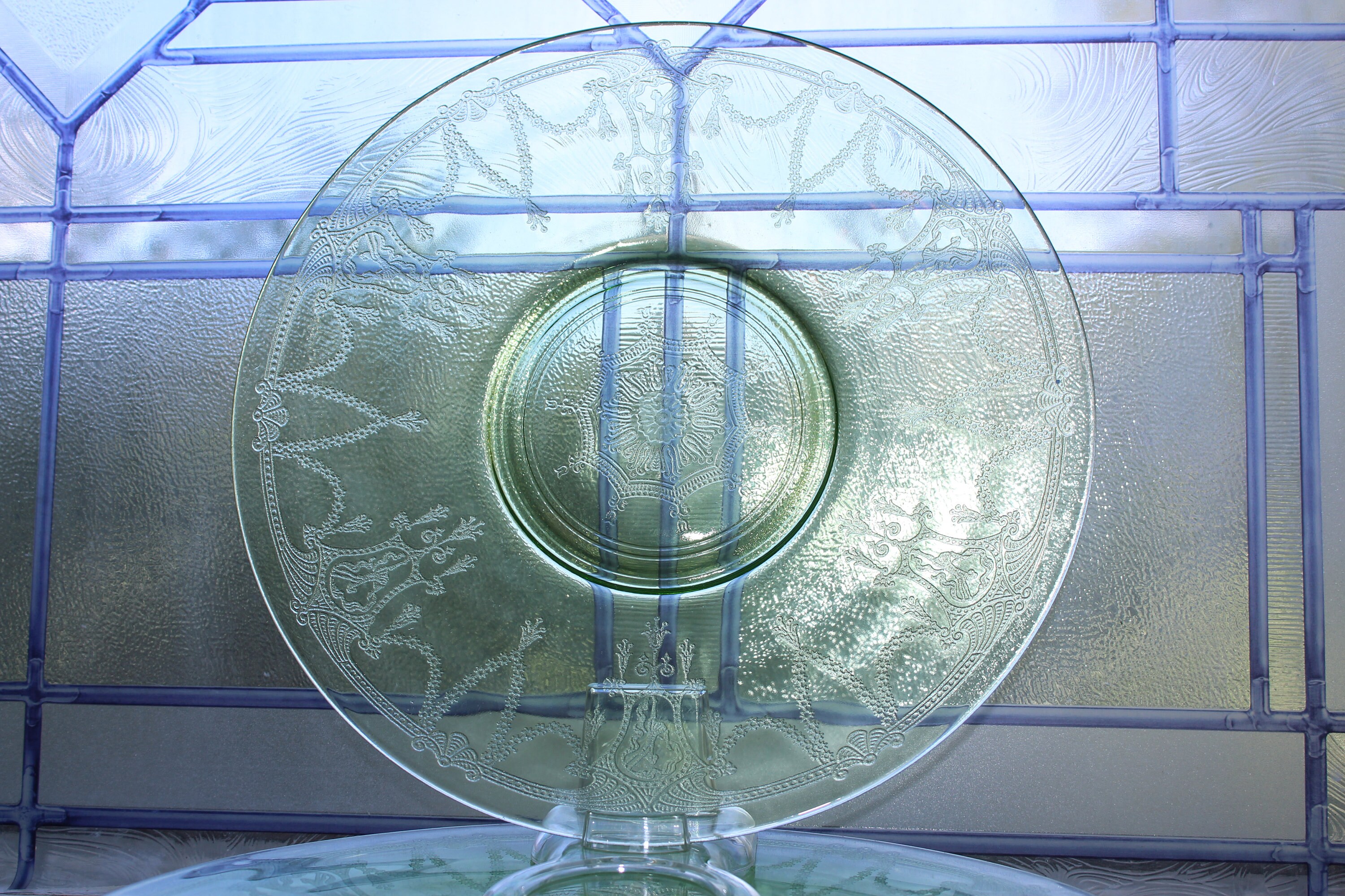 5 Green Depression Glass Dinner Plates Cameo Ballerina Vintage 1930s