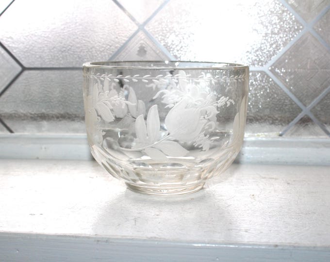 Antique Victorian Floral Etched Finger Bowl 19th Century