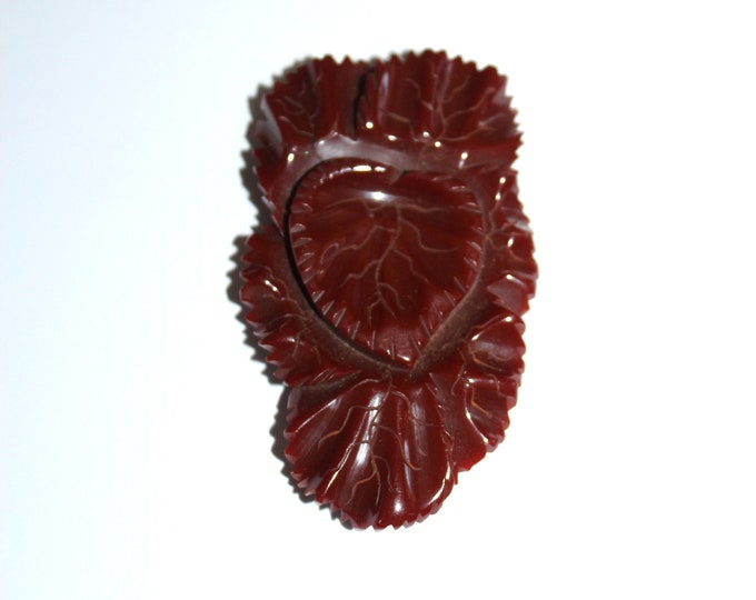 Large Carved Brown Bakelite Dress Clip Vintage Art Deco