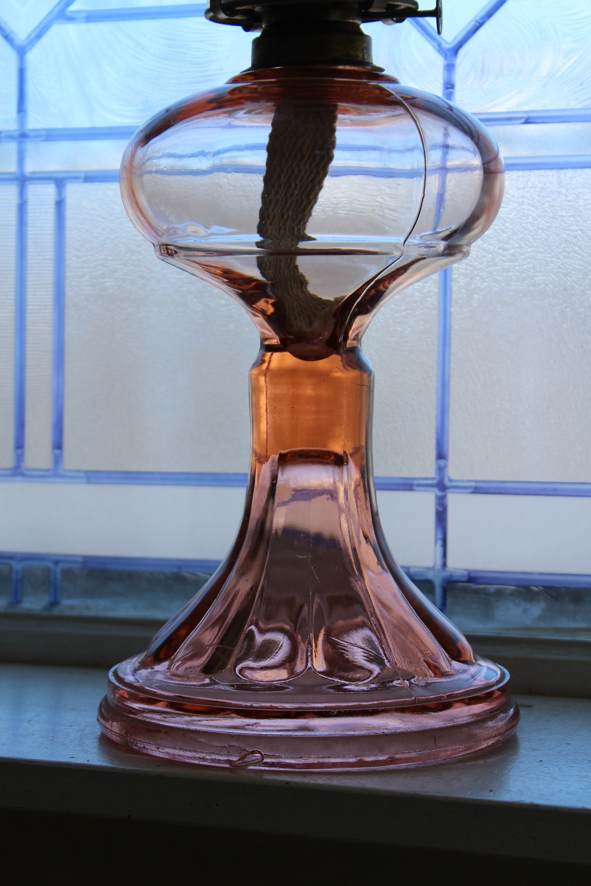 Vintage Pink Depression Glass Oil Lamp