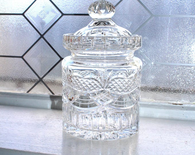 Elegant Cut Crystal Biscuit Barrel Cookie Jar