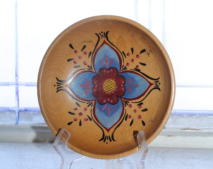 Vintage Rosemaled Wood Bowl Scandinavian Folk Art
