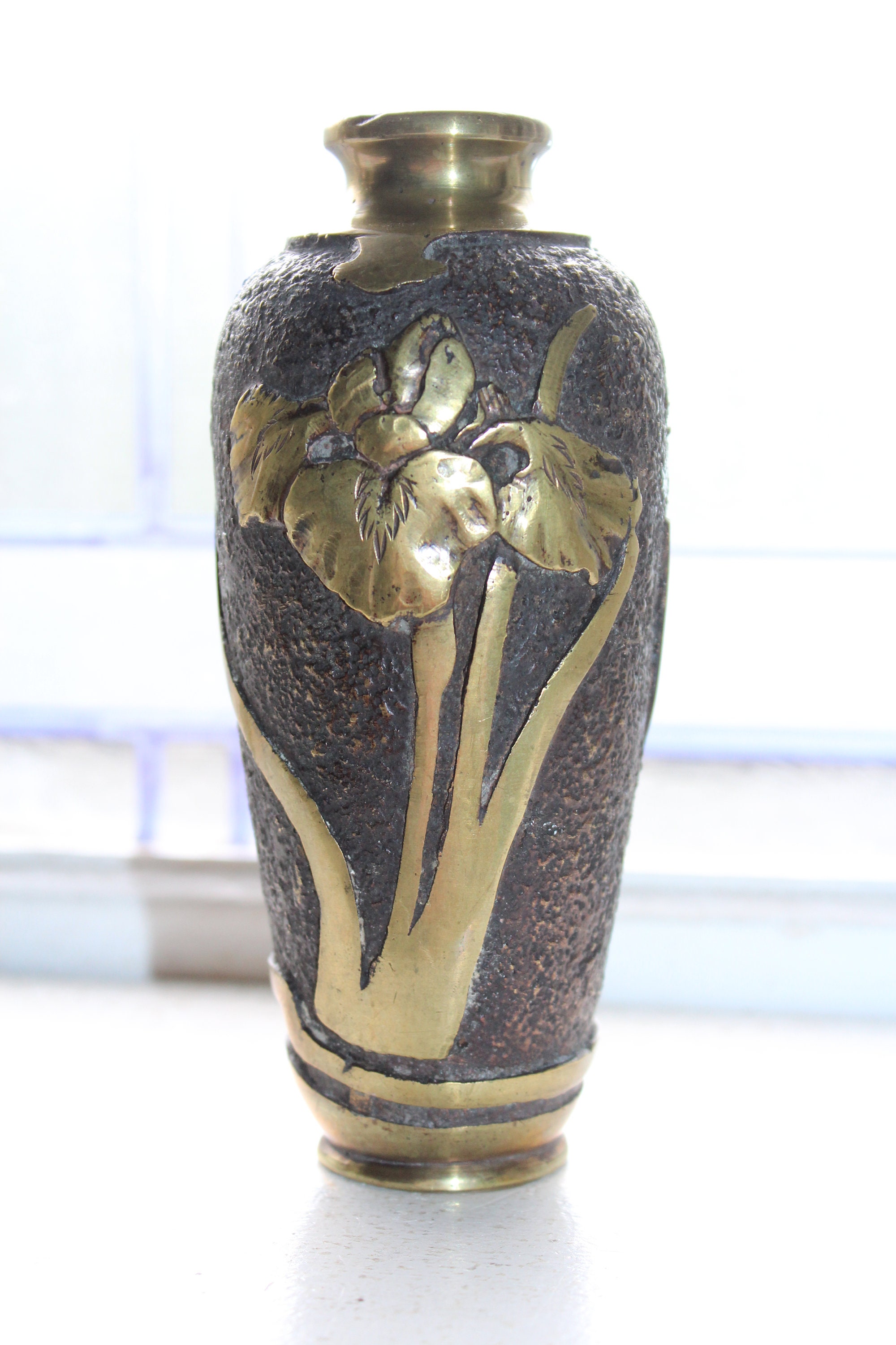 Vintage Japanese Brass Daffodil Vase