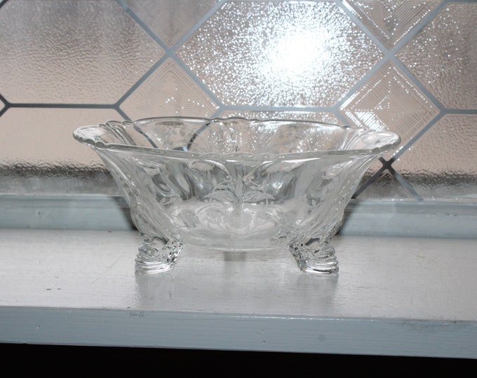 Vintage Heisey Orchid Etched Glass Footed Bowl