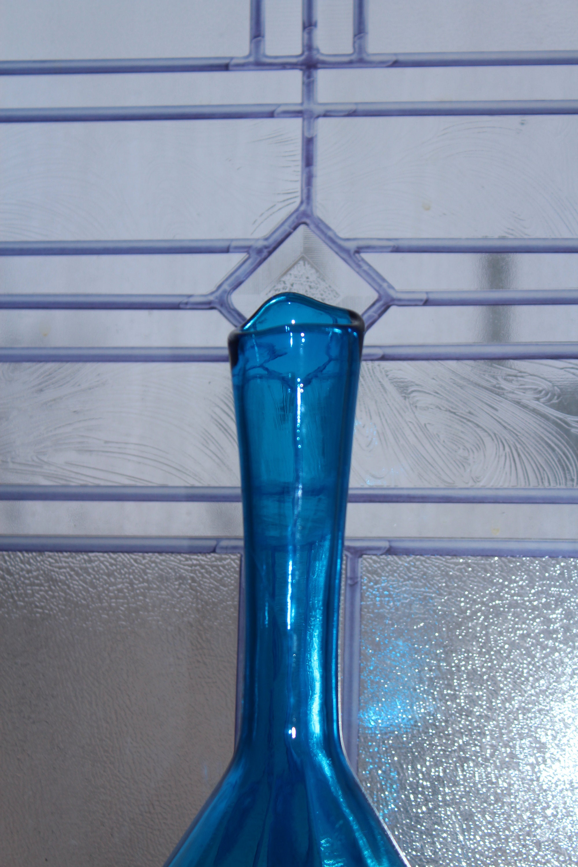 Large Blue Swung Glass Vase Vintage Mid Century Modern