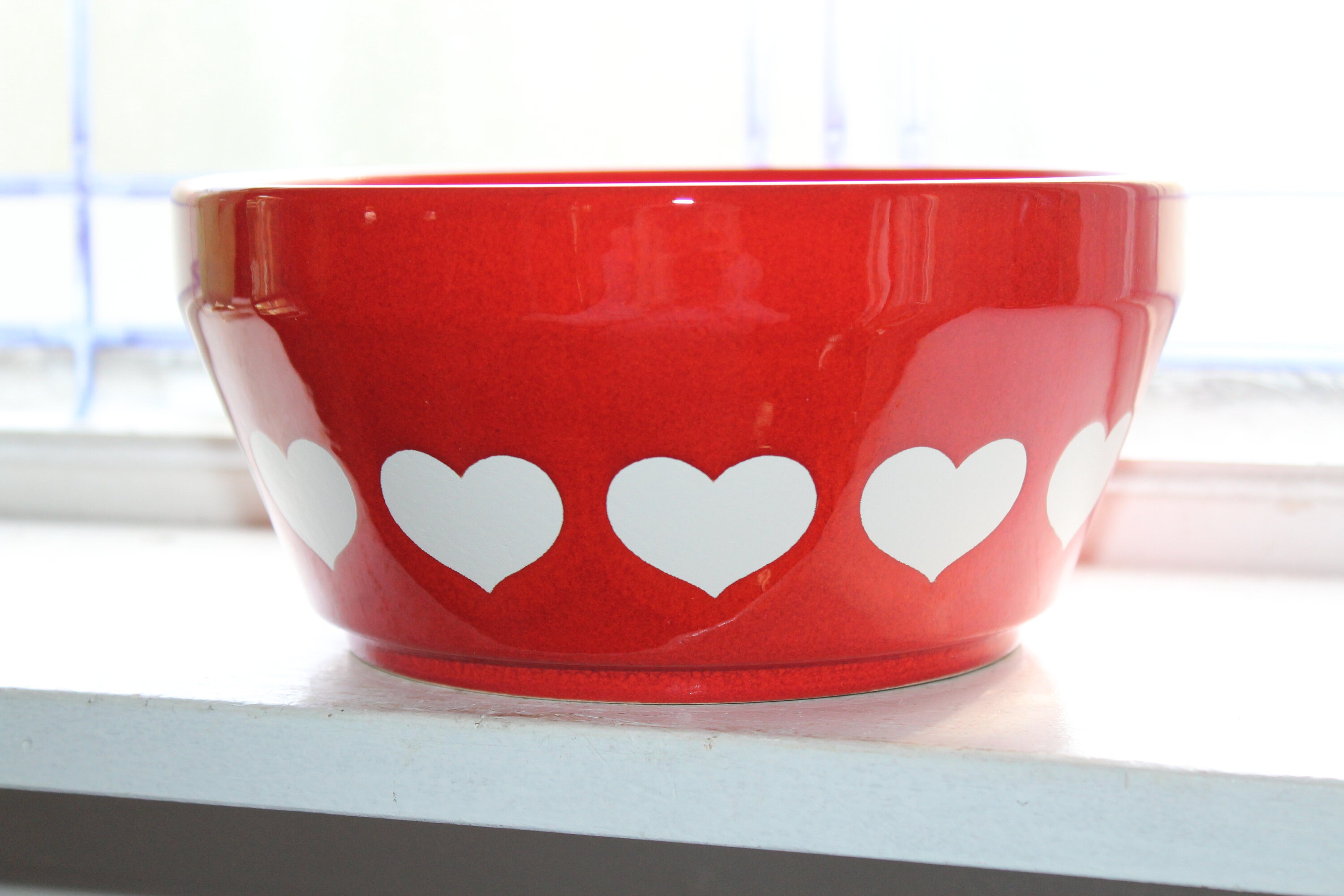 Vintage Mixing Bowl Waechtersbach Red & White Hearts W Germany