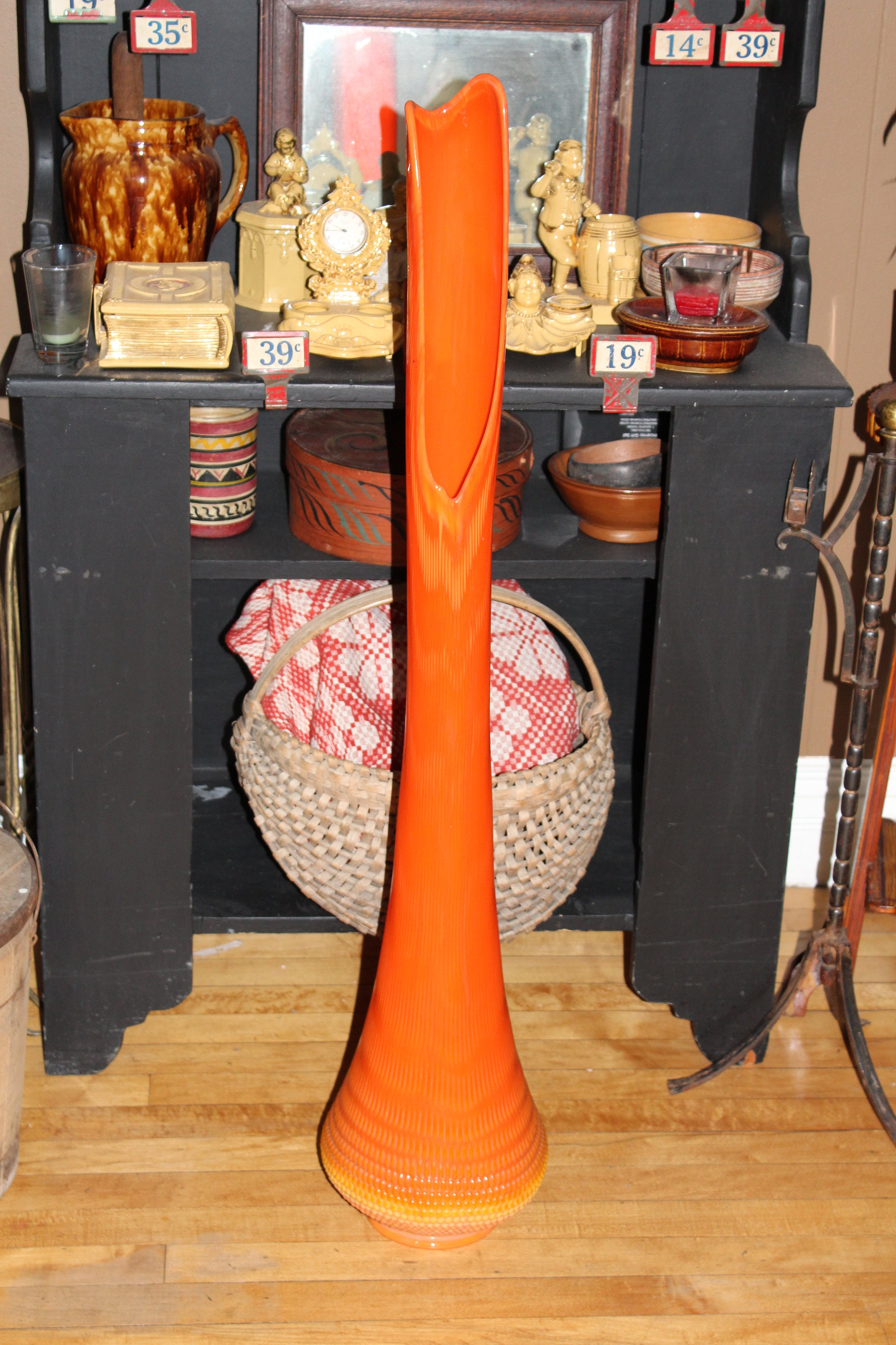 Huge 42.5 Glass Floor Vase Tangerine Orange Vintage 1960s