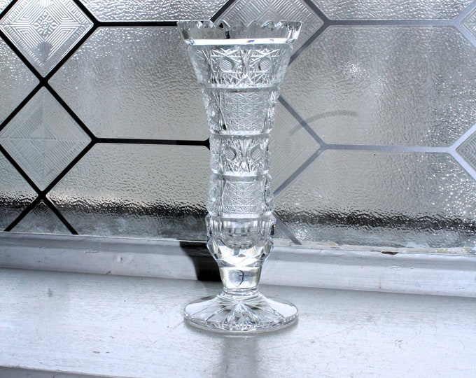 Vintage Bohemia Hand Cut Lead Crystal Footed Bud Vase Queen's Lace