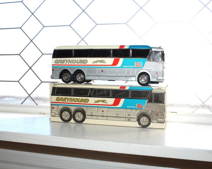 Vintage 1970s Greyhound Americruiser Bus Friction Power Toy with Box
